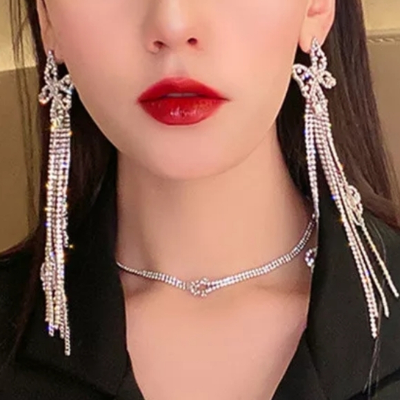 Long butterfly rhinestone earrings Bling Formal Party Jewelry Sexy Sparkle Prom - Picture 2 of 4